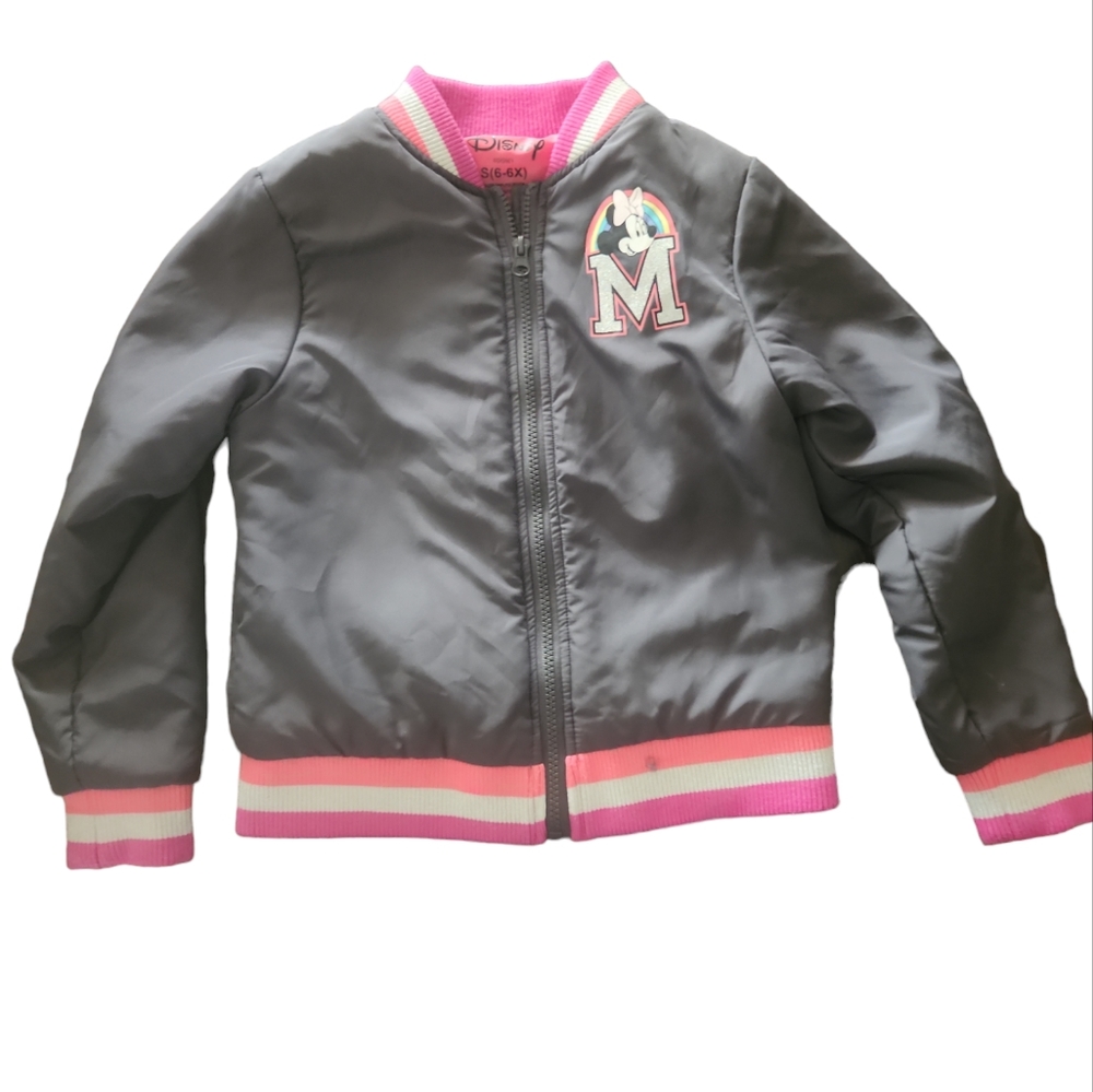Minnie Mouse Disney Girls Pink Gray Jacket Sz 6-6X Coat